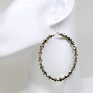 Metallic Grey Crystal Hoop Earrings