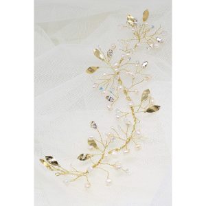 Freshwater Pearl, Crystal & Gold Leaf Hair Vine